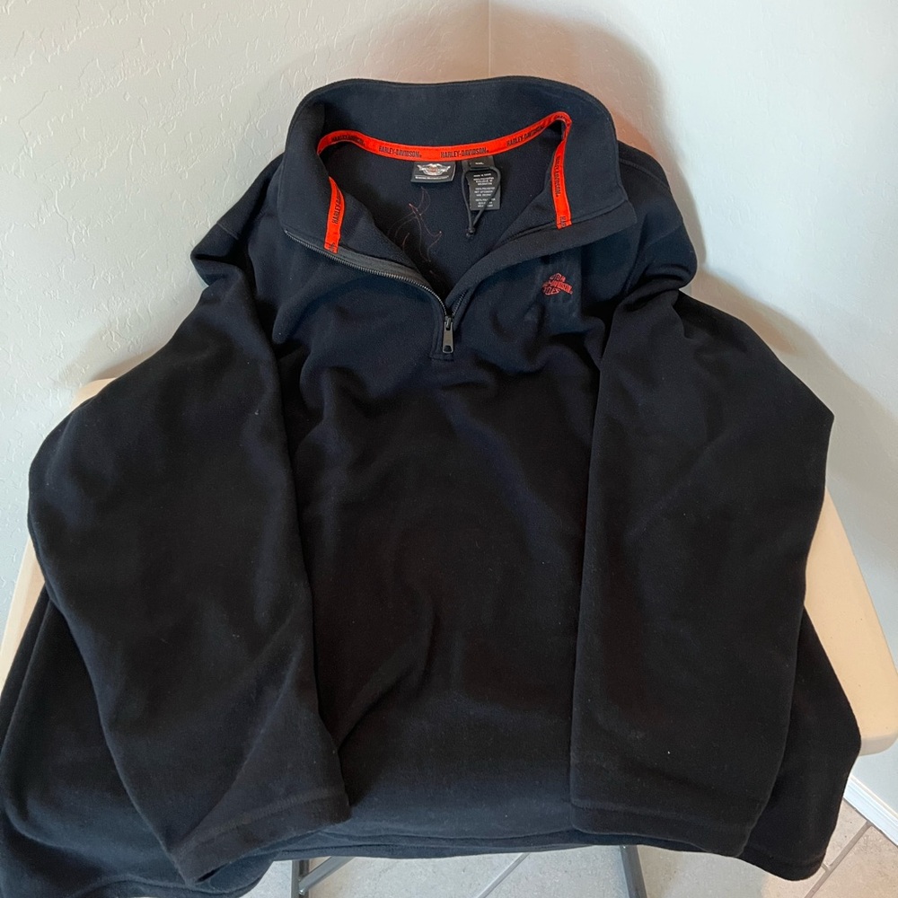Harley-Davidson Black and Orange Quarter Zip Fleece Pullover